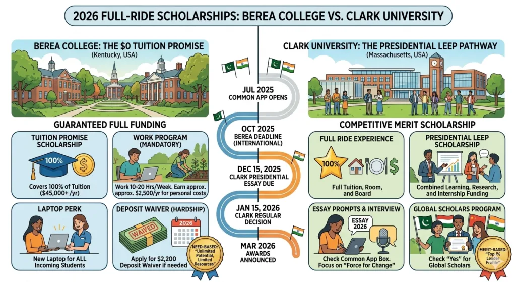 Comparison of Full-Ride Scholarships at Berea College & Clark University 2026