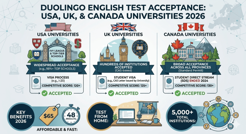 Is Duolingo English Test accepted in USAUKCanada universities