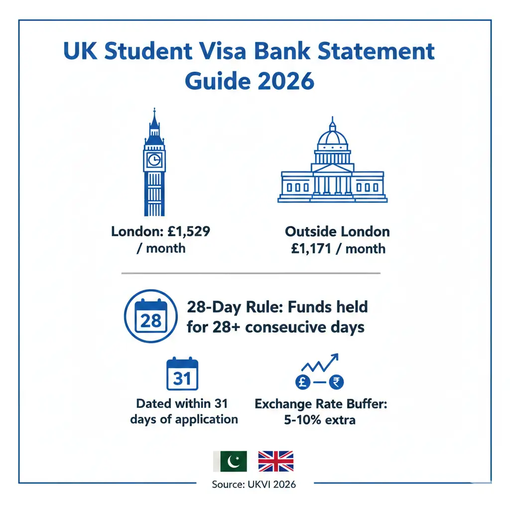 UK student visa bank statement Pakistan required amount