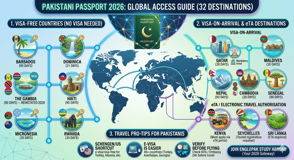 Visa Free countries for Pakistan 2026